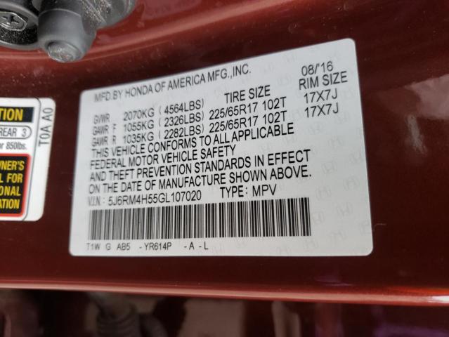 Photo 10 from auction – 2016 HONDA CR-V EX with VIN 5J6RM4H55GL107020