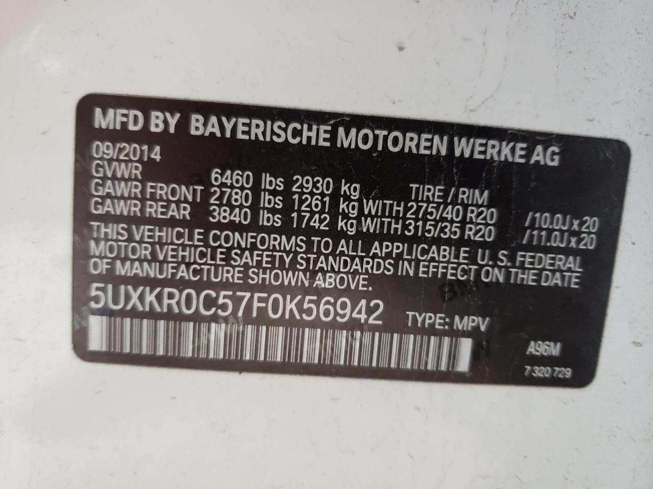 Photo 10 from auction – 2015 BMW X5 XDRIVE3 with VIN 5UXKR0C57F0K56942