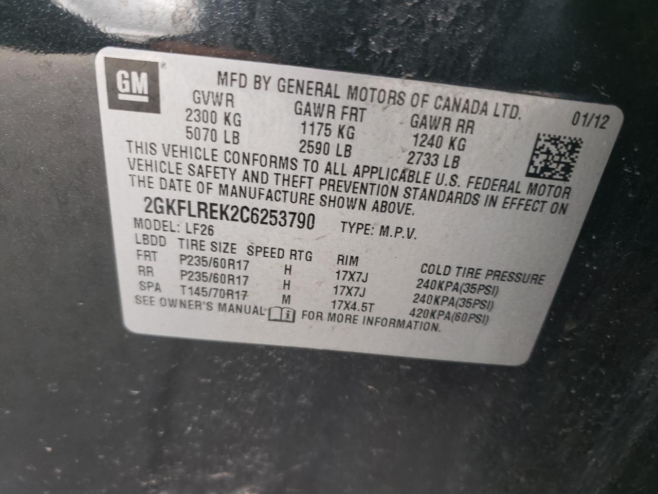 Photo 10 from auction – 2012 GMC TERRAIN SL with VIN 2GKFLREK2C6253790