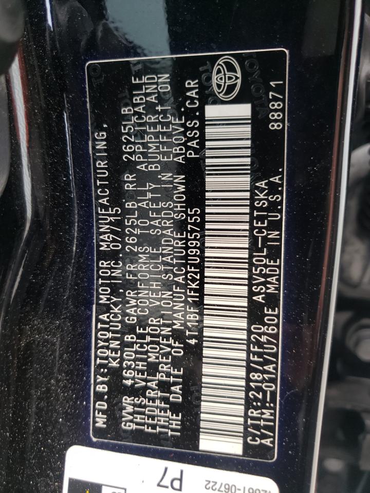 Photo 10 from auction – 2015 TOYOTA CAMRY LE with VIN 4T1BF1FK2FU995755