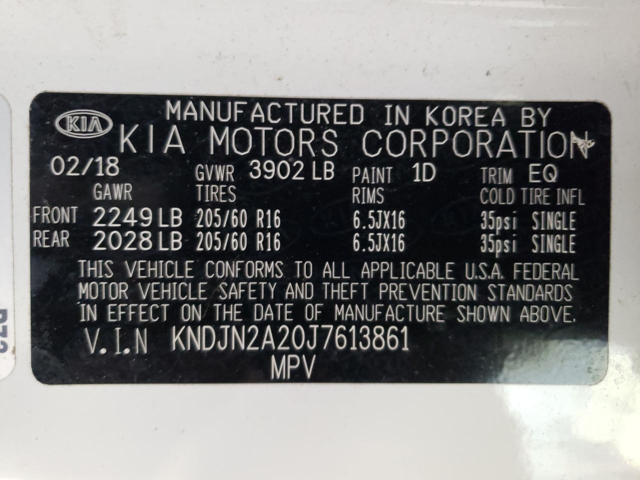 Photo 10 from auction – 2018 KIA SOUL with VIN KNDJN2A20J7613861