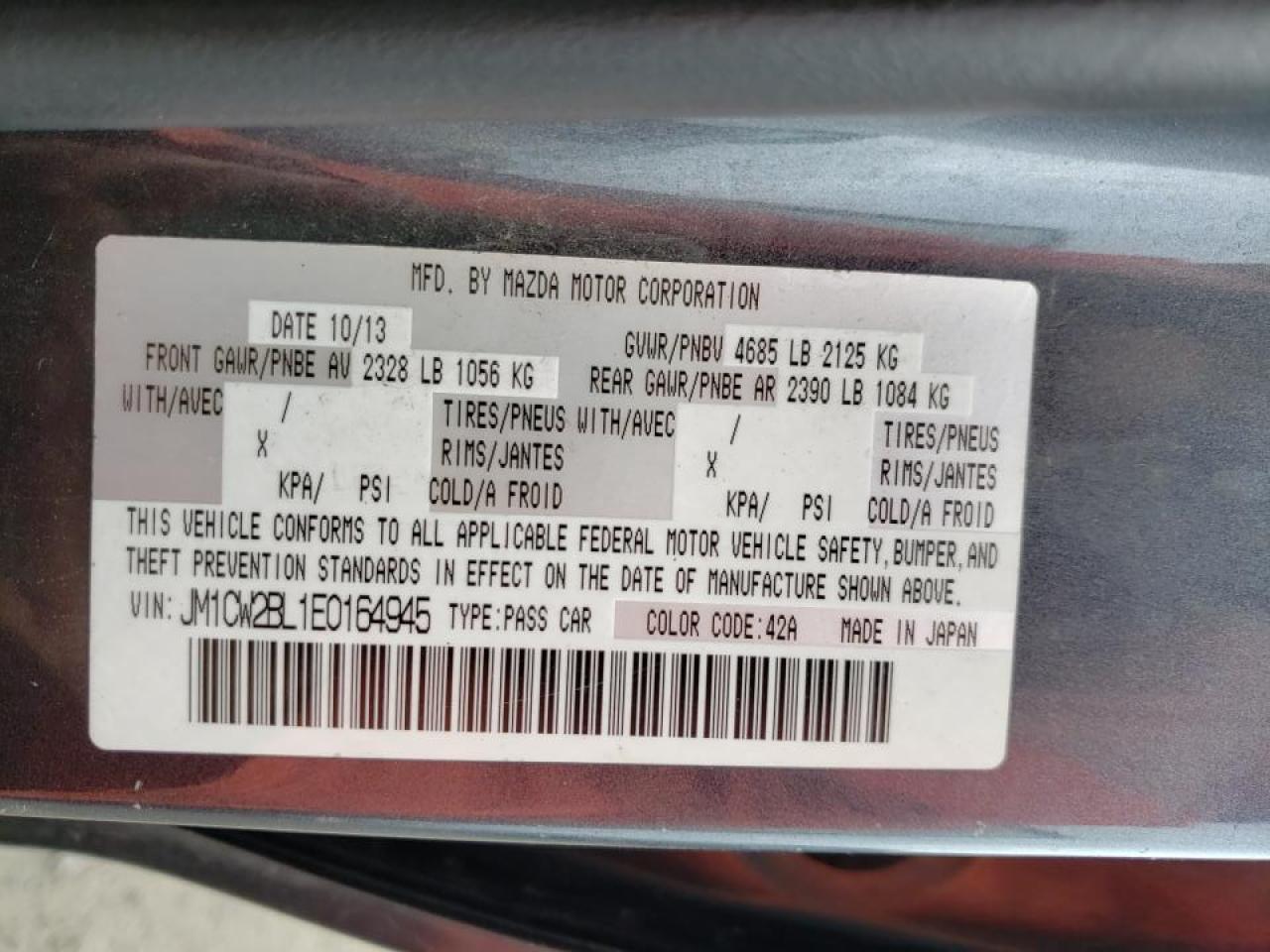 Photo 10 from auction – 2014 MAZDA 5 SPORT with VIN JM1CW2BL1E0164945