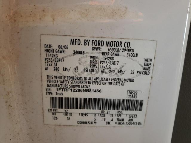 Photo 10 from auction – 2006 FORD F150 with VIN 1FTRF12286NB81466