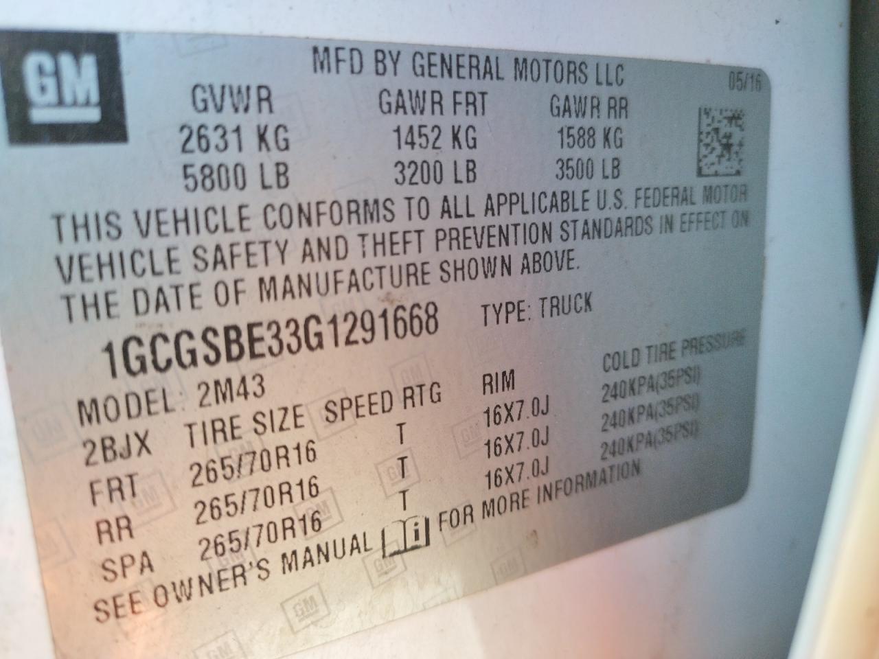 Photo 10 from auction – 2016 CHEVROLET COLORADO with VIN 1GCGSBE33G1291668