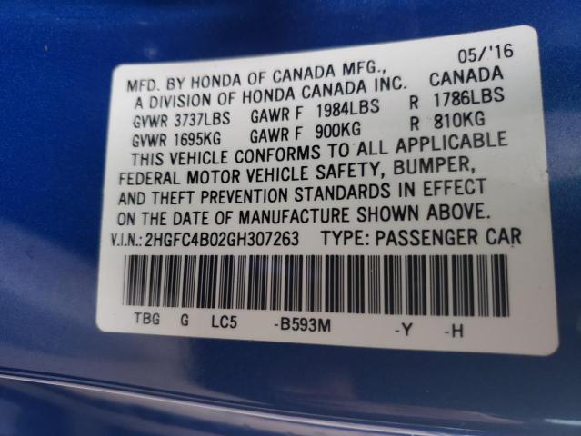 Photo 10 from auction – 2016 HONDA CIVIC LX with VIN 2HGFC4B02GH307263