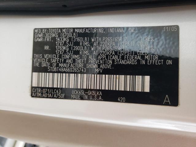 Photo 10 from auction – 2006 TOYOTA SEQUOIA LI with VIN 5TDBT48A66S265743