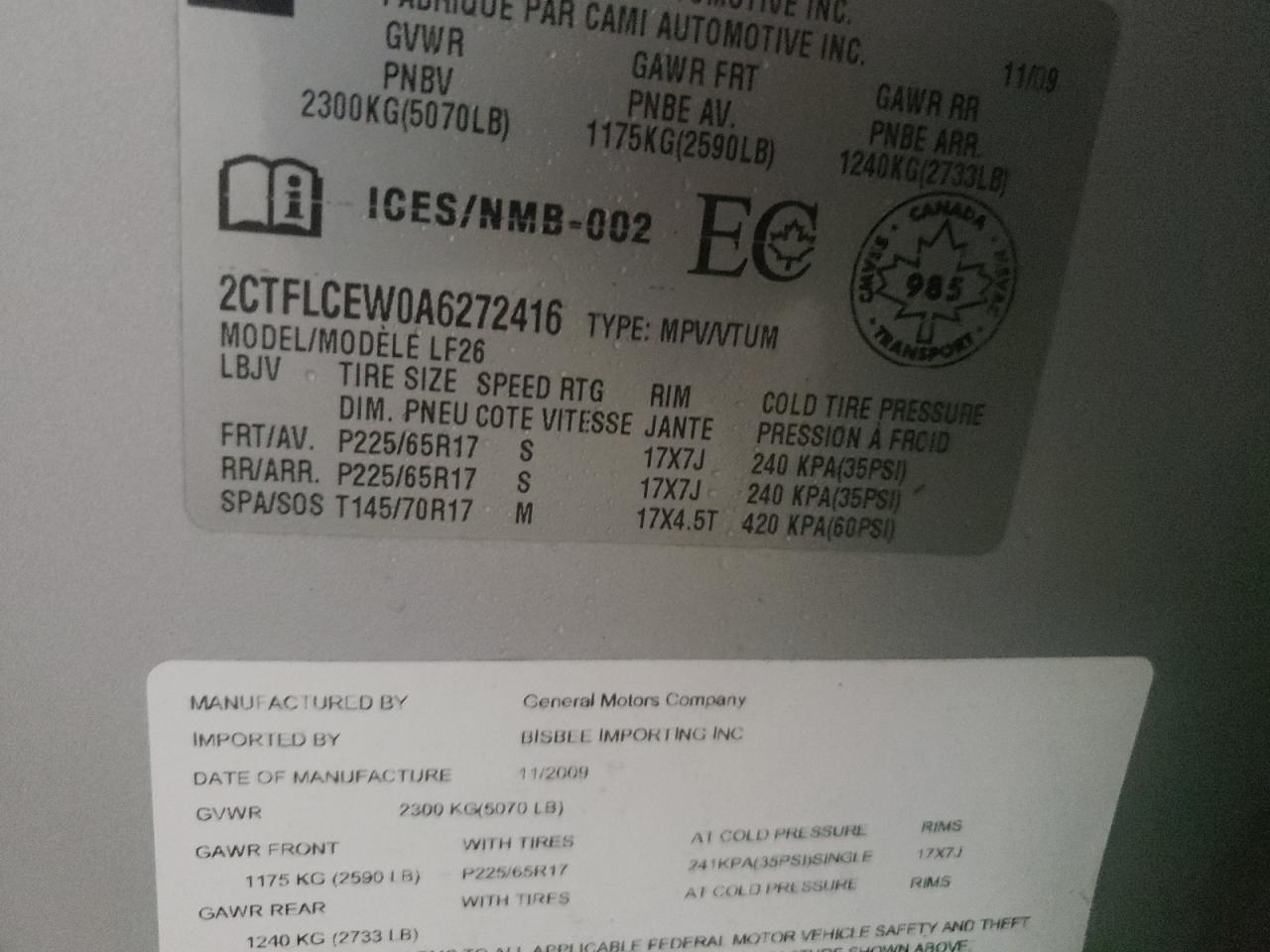 Photo 10 from auction – 2010 GMC TERRAIN SL with VIN 2CTFLCEW0A6272416