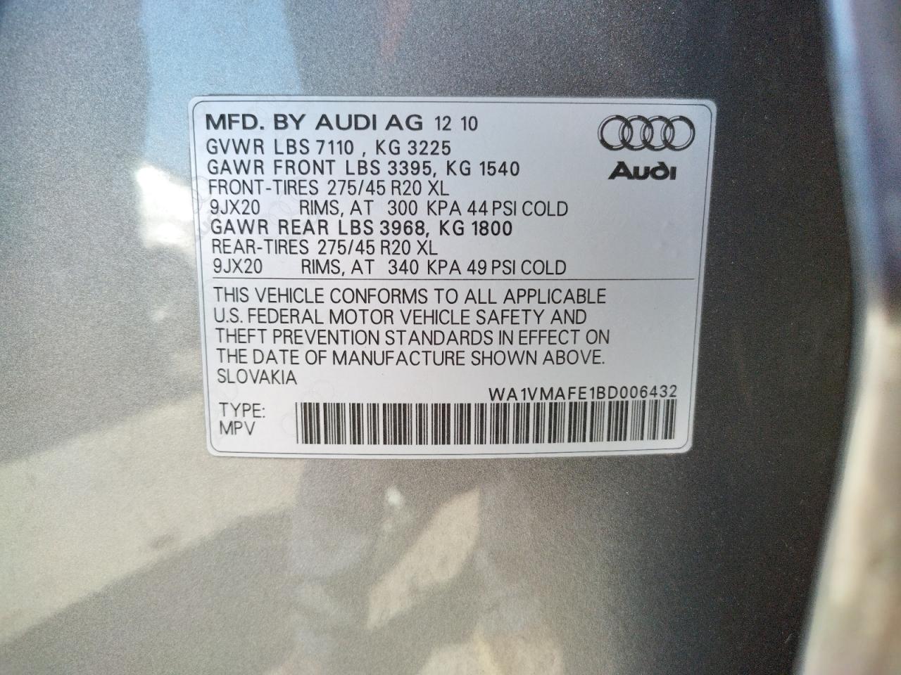 Photo 10 from auction – 2011 AUDI Q7 PRESTIG with VIN WA1VMAFE1BD006432