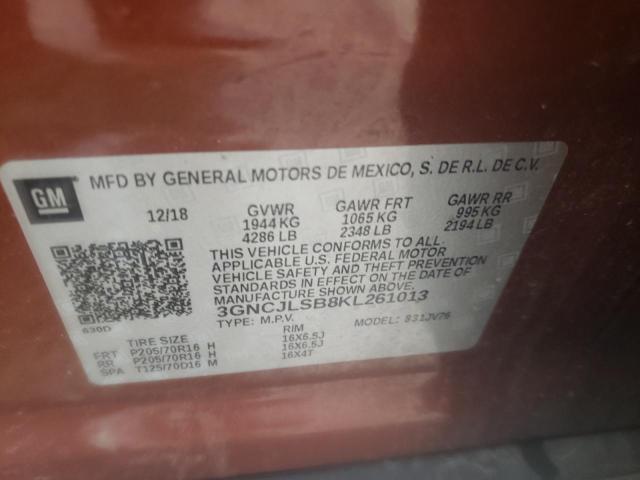 Photo 10 from auction – 2019 CHEVROLET TRAX 1LT with VIN 3GNCJLSB8KL261013