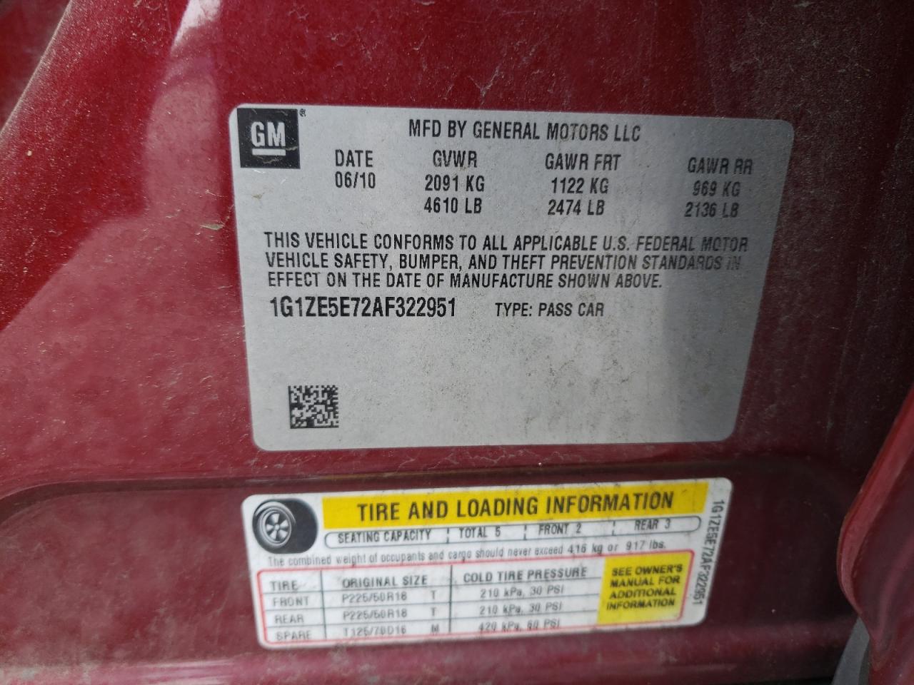 Photo 10 from auction – 2010 CHEVROLET MALIBU LTZ with VIN 1G1ZE5E72AF322951
