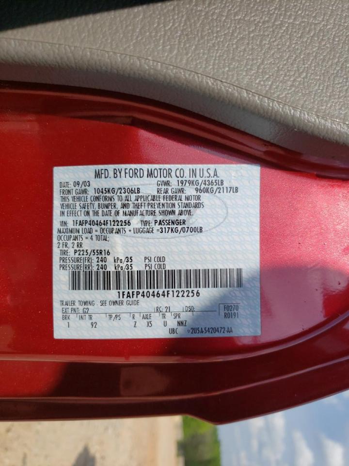 Photo 10 from auction – 2004 FORD MUSTANG with VIN 1FAFP40464F122256