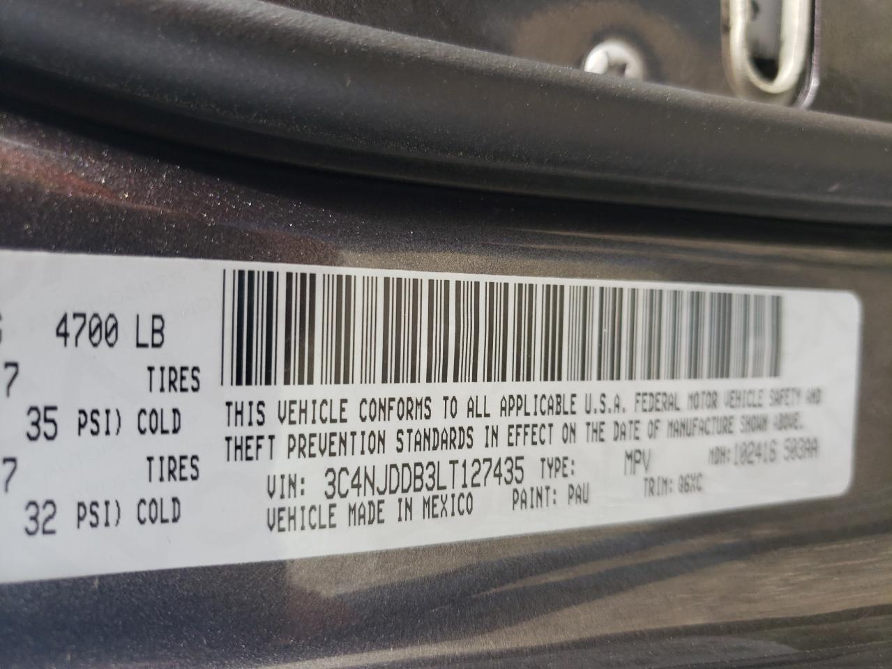 Photo 10 from auction – 2020 JEEP COMPASS TR with VIN 3C4NJDDB3LT127435