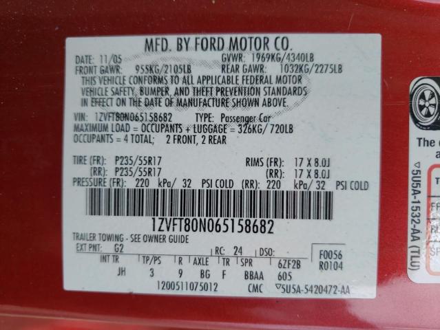 Photo 10 from auction – 2006 FORD MUSTANG with VIN 1ZVFT80N065158682