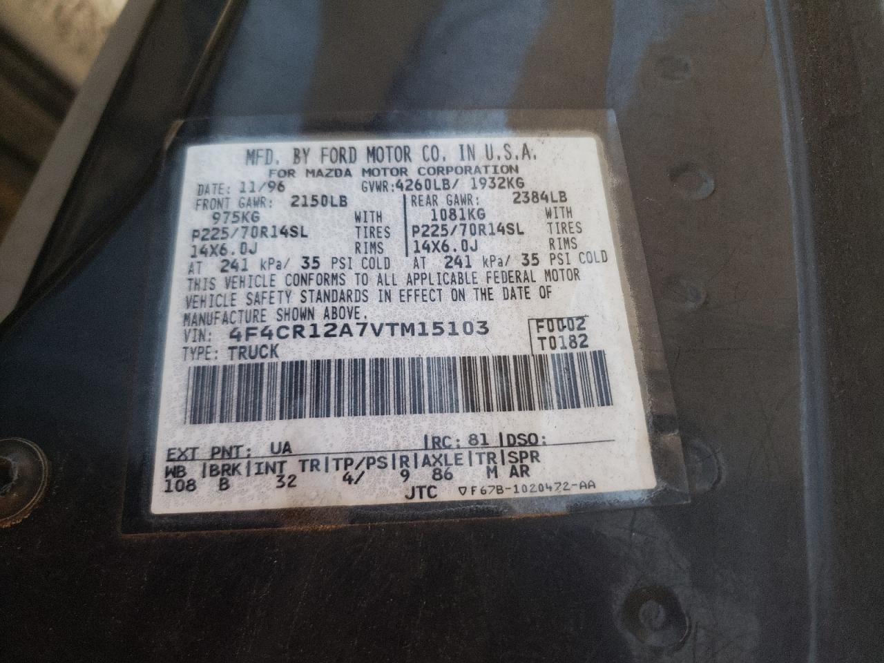 Photo 10 from auction – 1997 MAZDA B2300 with VIN 4F4CR12A7VTM15103