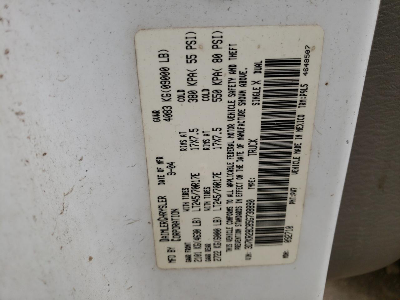 Photo 10 from auction – 2005 DODGE RAM 2500 S with VIN 3D7KR28C85G738890