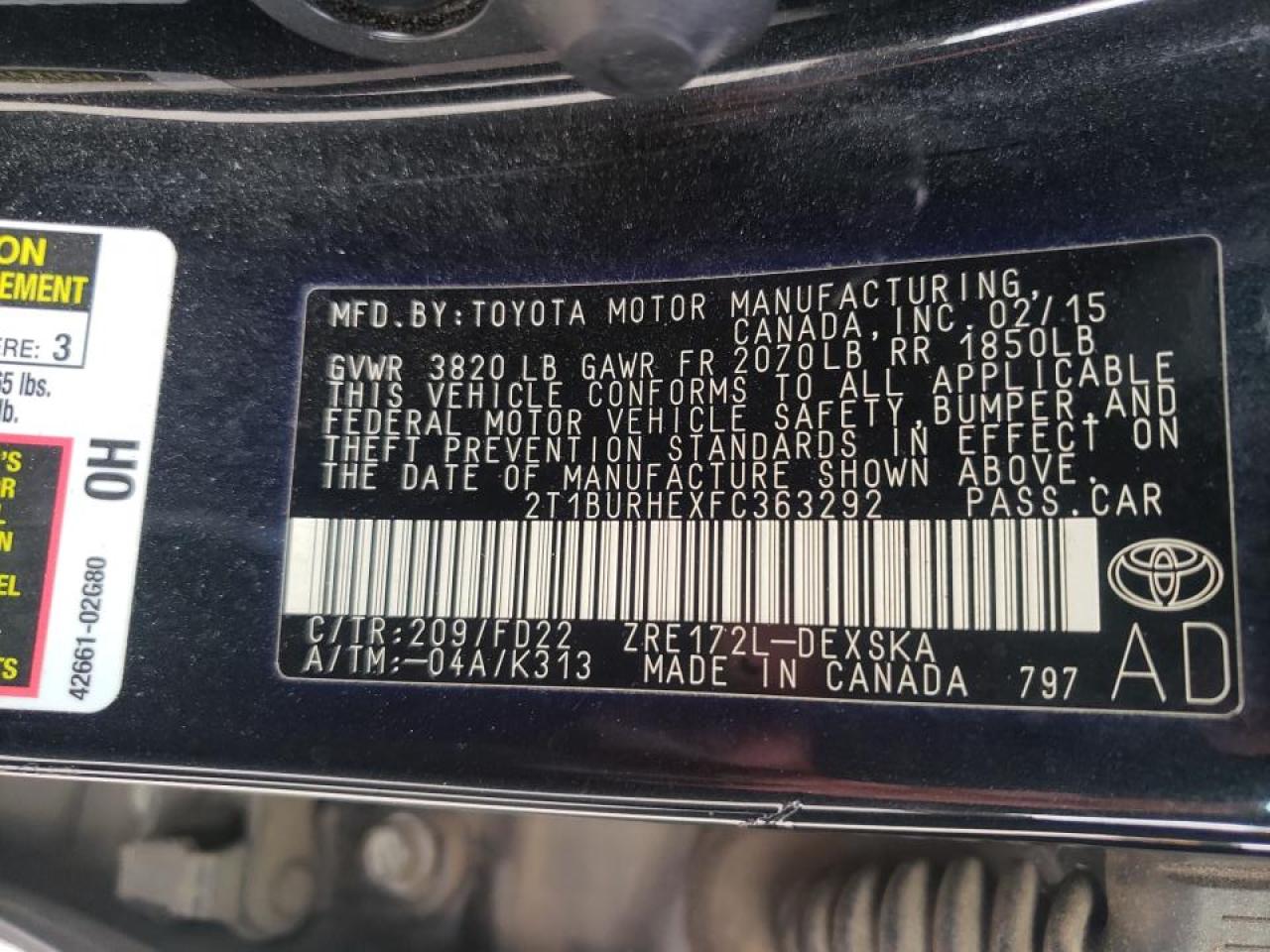 Foto 10 de la subasta – 2015 TOYOTA COROLLA L con VIN 2T1BURHEXFC363292