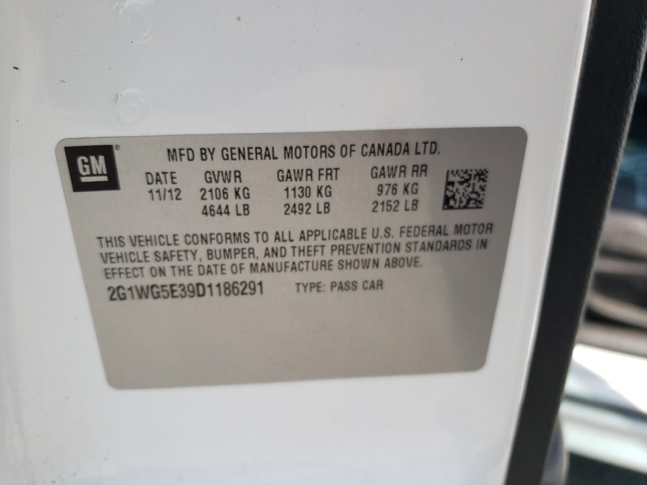 Photo 10 from auction – 2013 CHEVROLET IMPALA LT with VIN 2G1WG5E39D1186291