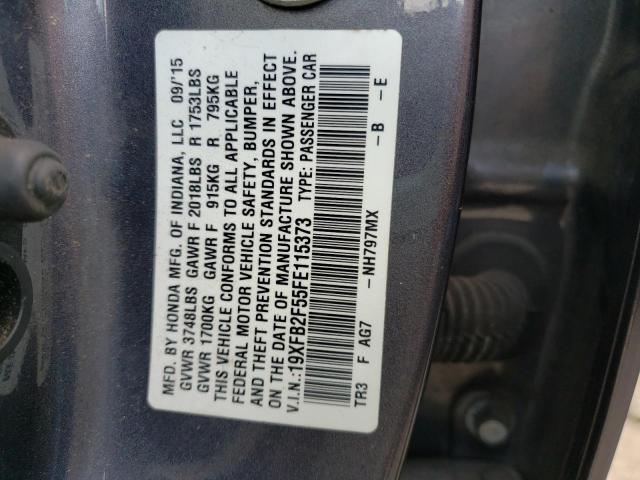 Photo 10 from auction – 2015 HONDA CIVIC LX with VIN 19XFB2F55FE115373