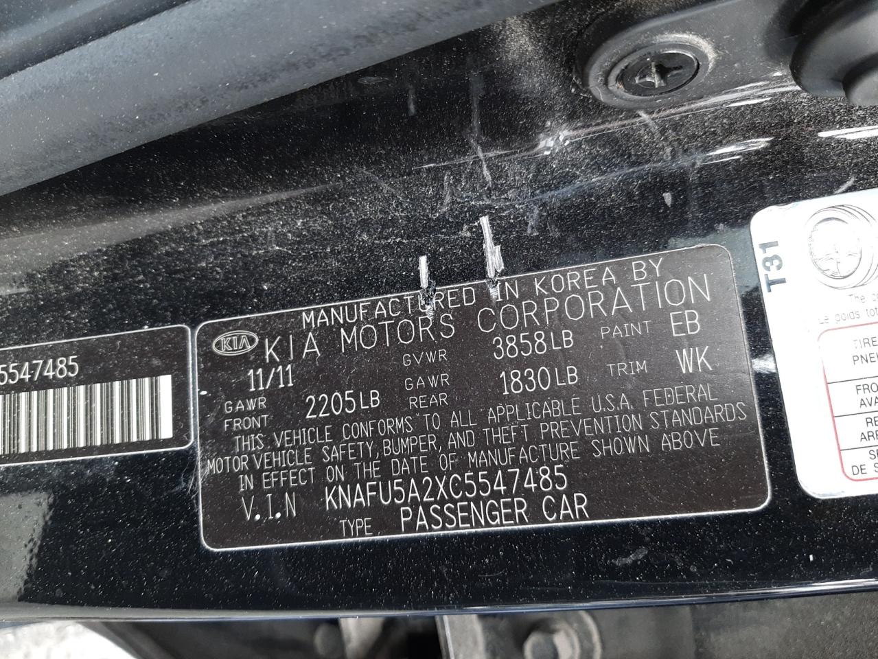 Photo 10 from auction – 2012 KIA FORTE EX with VIN KNAFU5A2XC5547485