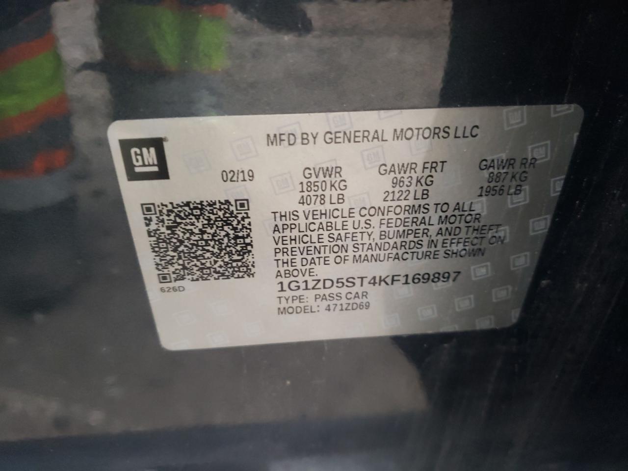 Photo 10 from auction – 2019 CHEVROLET MALIBU LT with VIN 1G1ZD5ST4KF169897