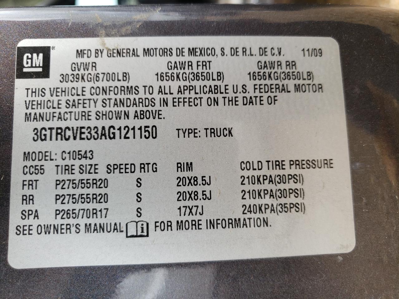 Photo 10 from auction – 2010 GMC SIERRA C15 with VIN 3GTRCVE33AG121150