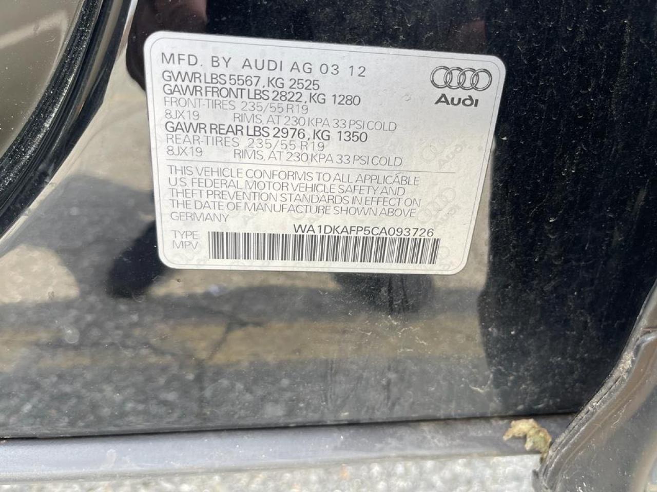 Photo 10 from auction – 2012 AUDI Q5 PREMIUM with VIN WA1DKAFP5CA093726