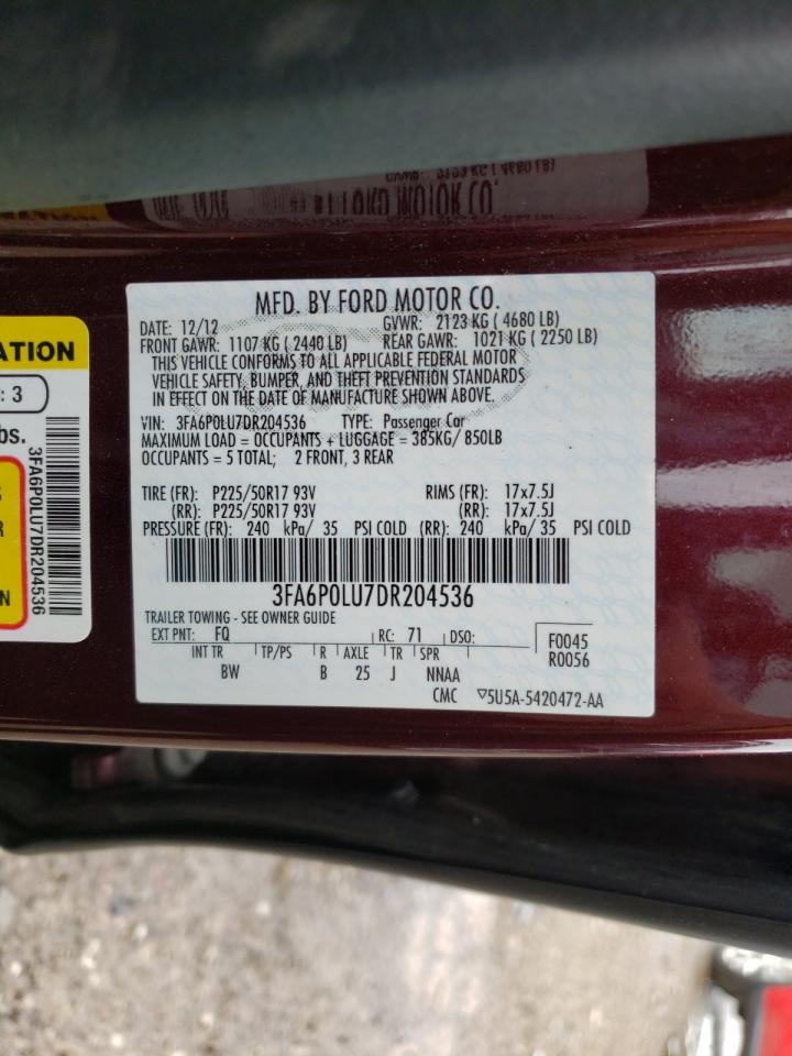 Photo 10 from auction – 2013 FORD FUSION SE with VIN 3FA6P0LU7DR204536