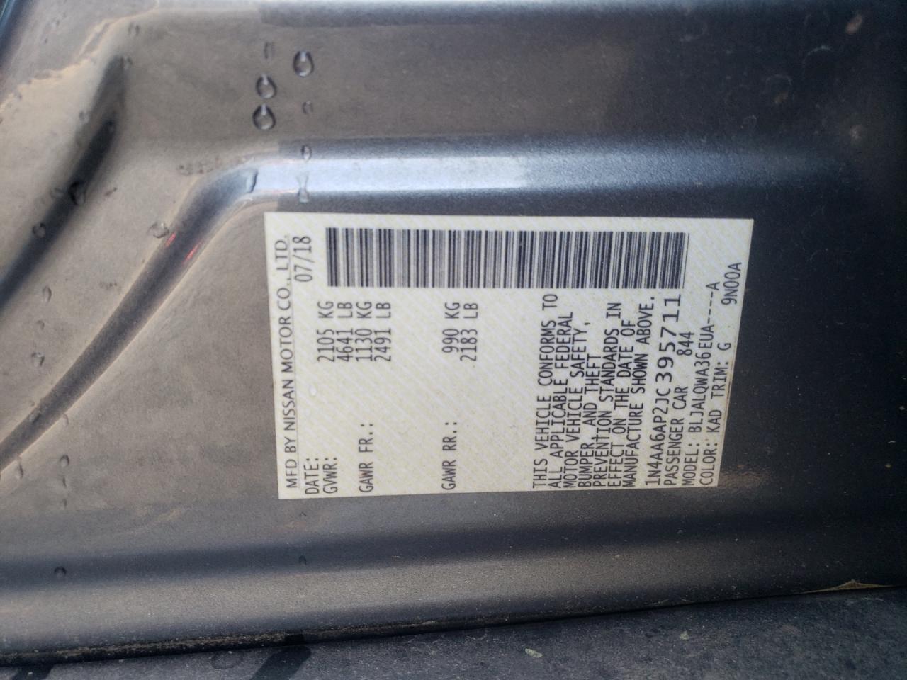 Photo 10 from auction – 2018 NISSAN MAXIMA 3.5 with VIN 1N4AA6AP2JC395711