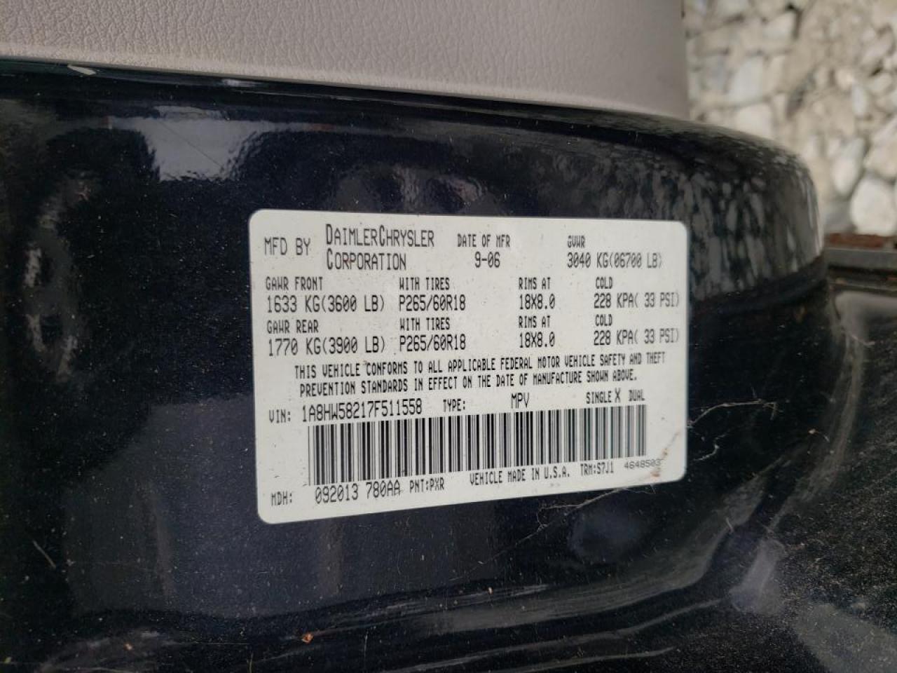 Photo 10 from auction – 2007 CHRYSLER ASPEN LIMI with VIN 1A8HW58217F511558