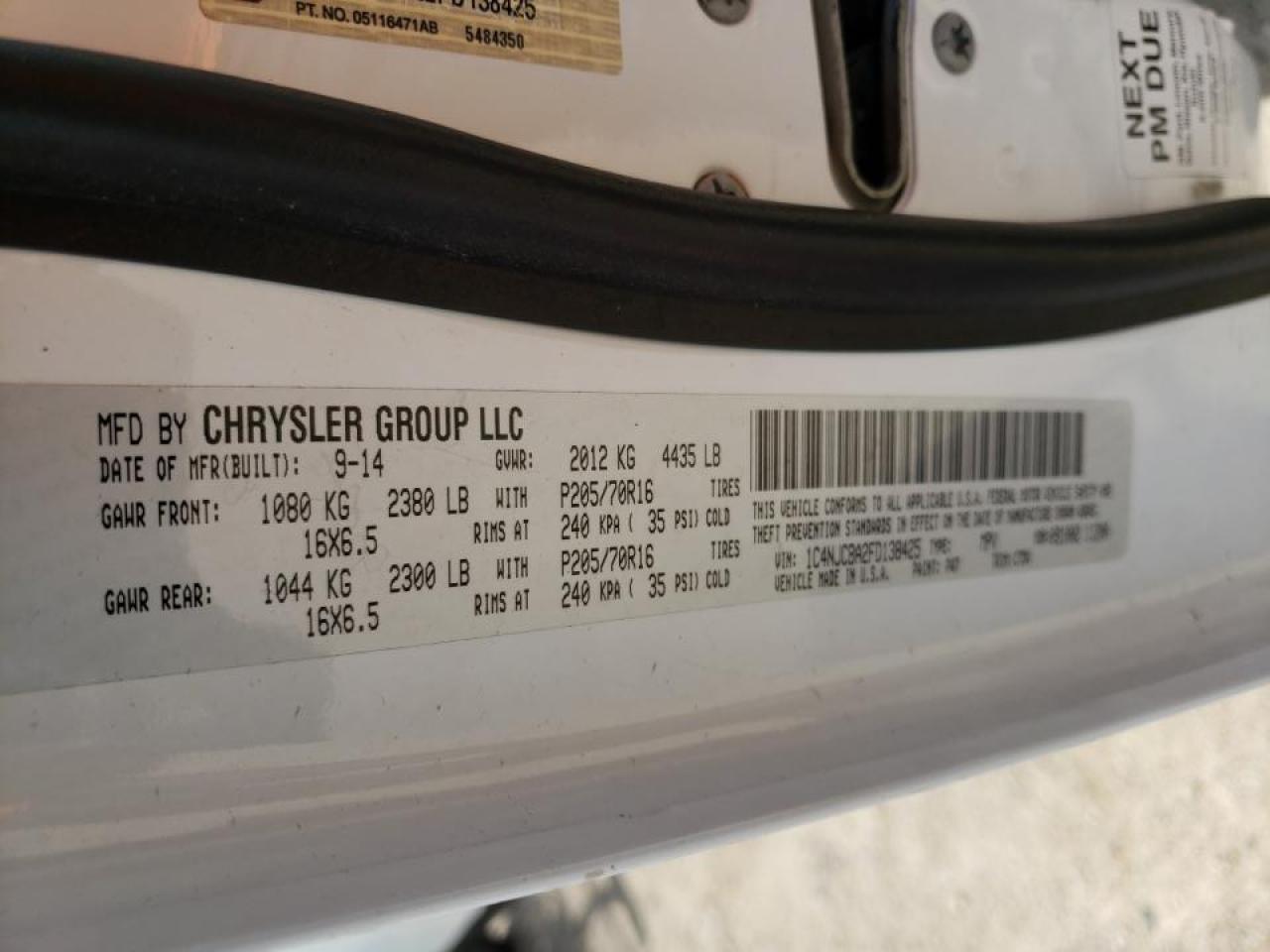 Photo 10 from auction – 2015 JEEP COMPASS SP with VIN 1C4NJCBA2FD138425
