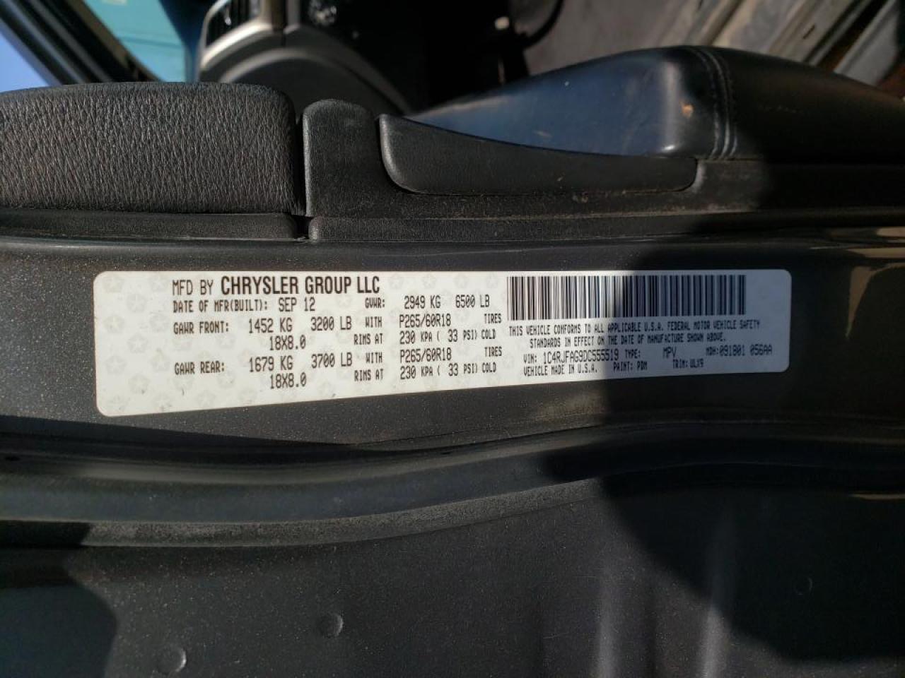Photo 10 from auction – 2013 JEEP GRAND CHER with VIN 1C4RJFAG9DC555519