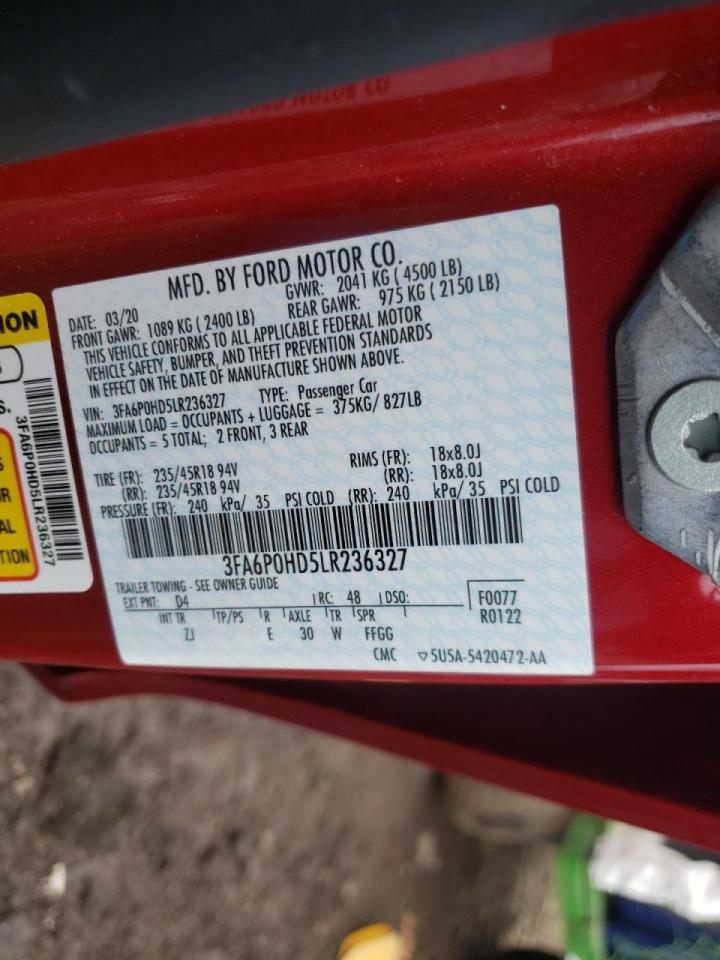 Photo 10 from auction – 2020 FORD FUSION SE with VIN 3FA6P0HD5LR236327