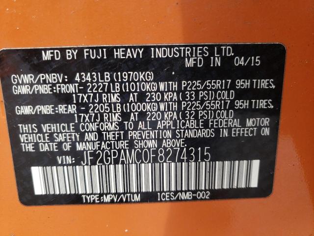Photo 10 from auction – 2015 SUBARU XV CROSSTR with VIN JF2GPAMC0F8274315