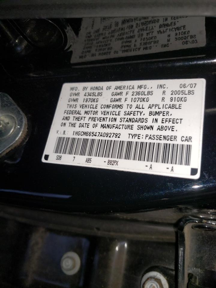 Photo 10 from auction – 2007 HONDA ACCORD EX with VIN 1HGCM66547A092792