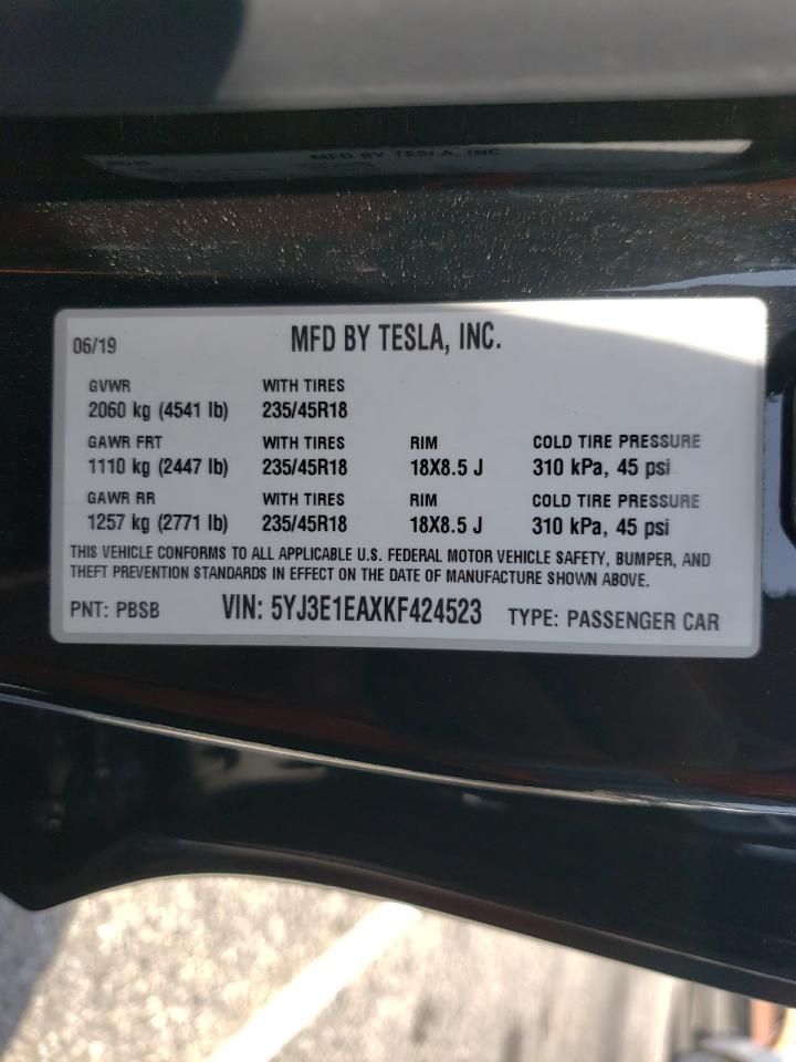 Photo 10 from auction – 2019 TESLA MODEL 3 with VIN 5YJ3E1EAXKF424523