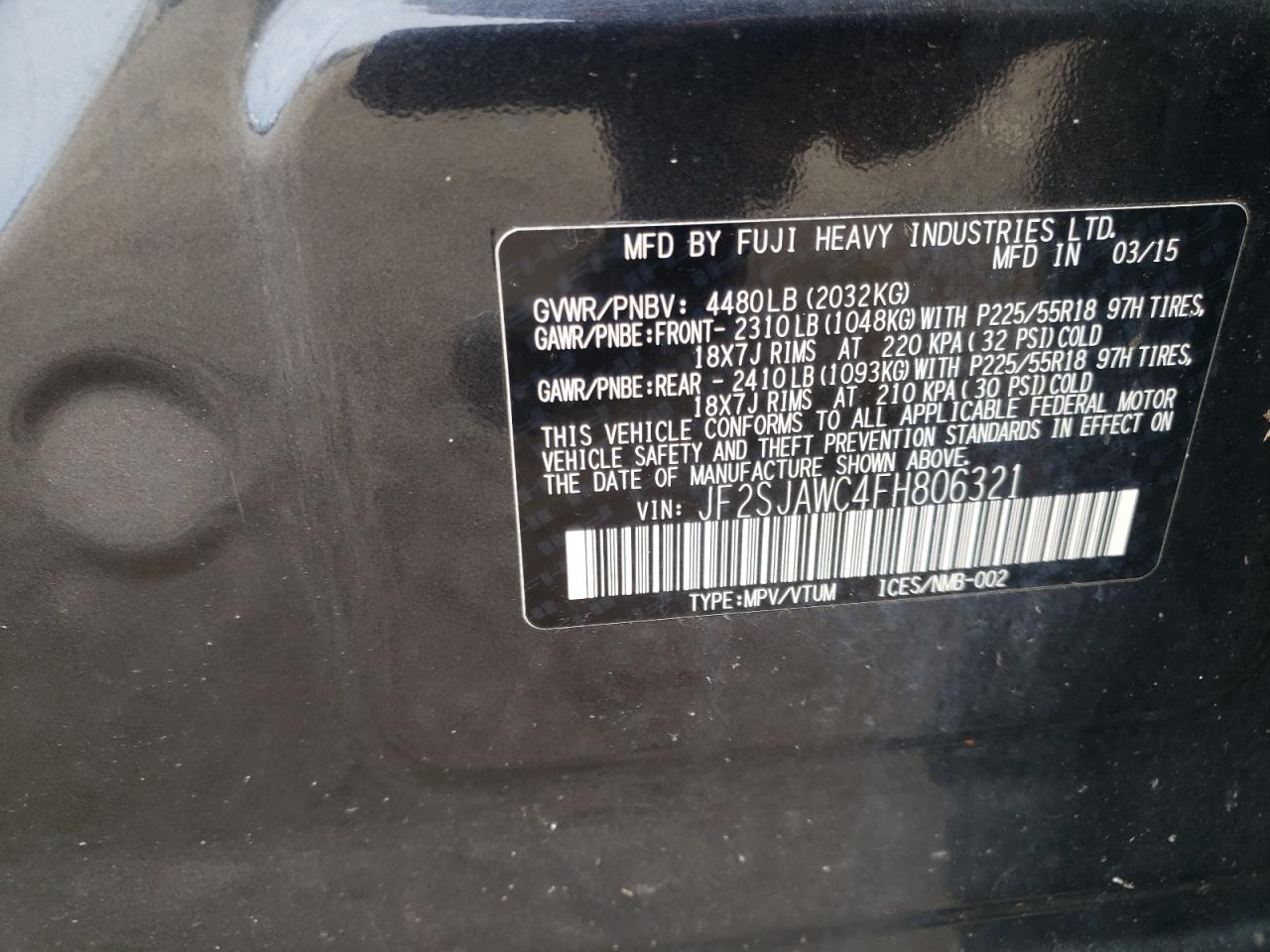 Photo 10 from auction – 2015 SUBARU FORESTER 2 with VIN JF2SJAWC4FH806321