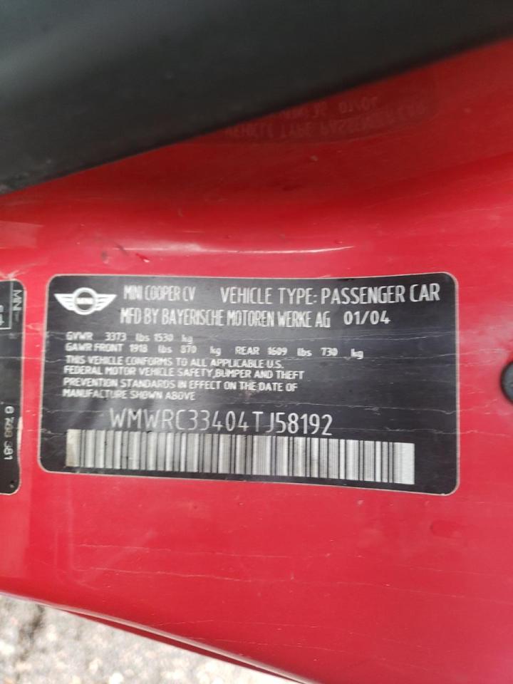 Photo 10 from auction – 2004 MINI COOPER with VIN WMWRC33404TJ58192