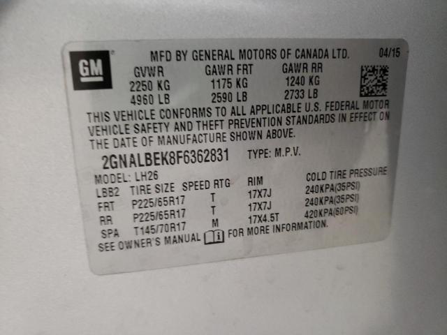Photo 10 from auction – 2015 CHEVROLET EQUINOX LT with VIN 2GNALBEK8F6362831