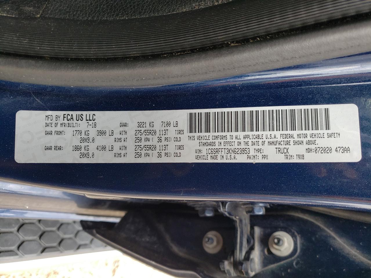 Photo 10 from auction – 2019 RAM 1500 BIG H with VIN 1C6SRFFT3KN623953