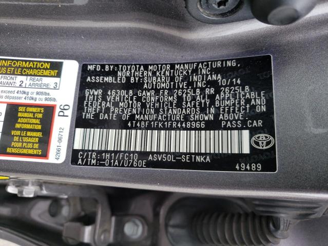 Photo 10 from auction – 2015 TOYOTA CAMRY LE with VIN 4T4BF1FK1FR448966
