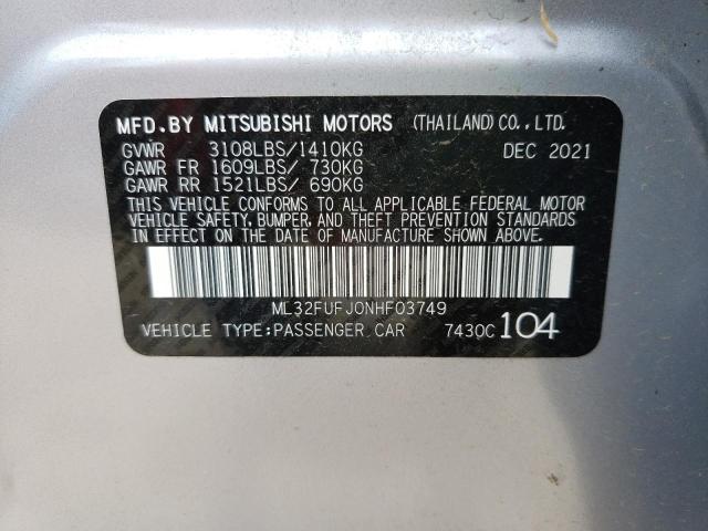 Photo 10 from auction – 2022 MITSUBISHI MIRAGE with VIN ML32FUFJ0NHF03749