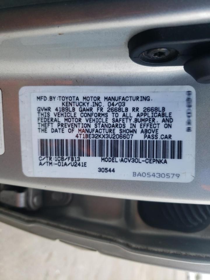 Photo 10 from auction – 2003 TOYOTA CAMRY LE with VIN 4T1BE32KX3U206607