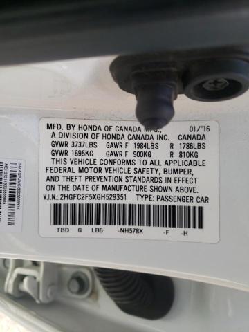 Photo 10 from auction – 2016 HONDA CIVIC LX with VIN 2HGFC2F5XGH529351