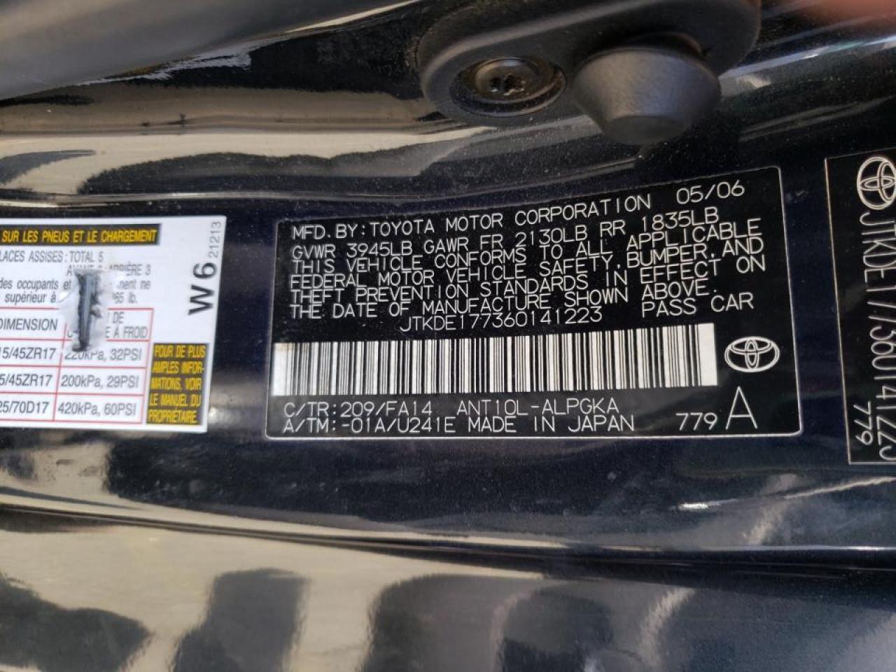 Photo 10 from auction – 2006 TOYOTA SCION TC with VIN JTKDE177360141223