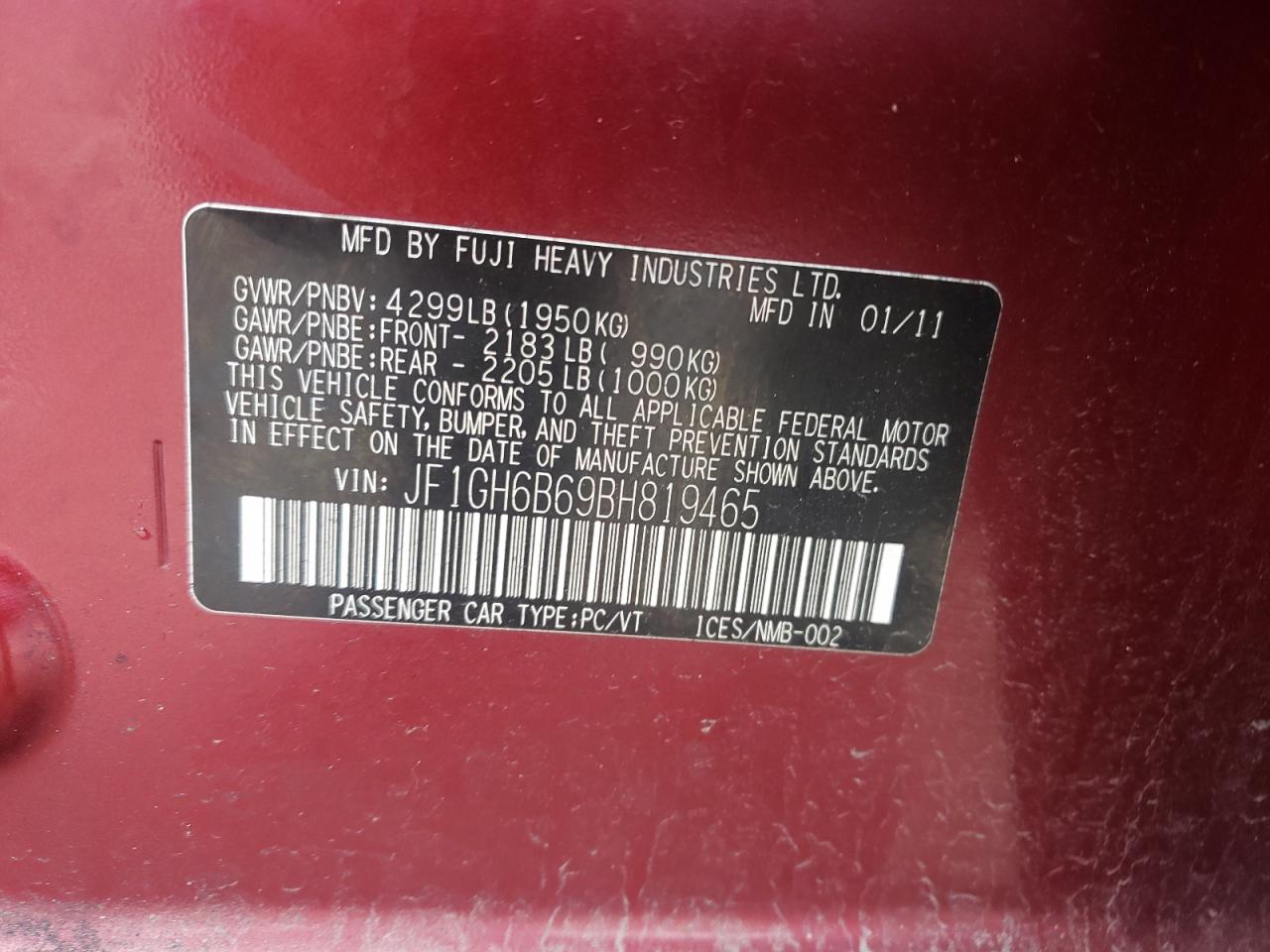 Photo 10 from auction – 2011 SUBARU IMPREZA 2. with VIN JF1GH6B69BH819465