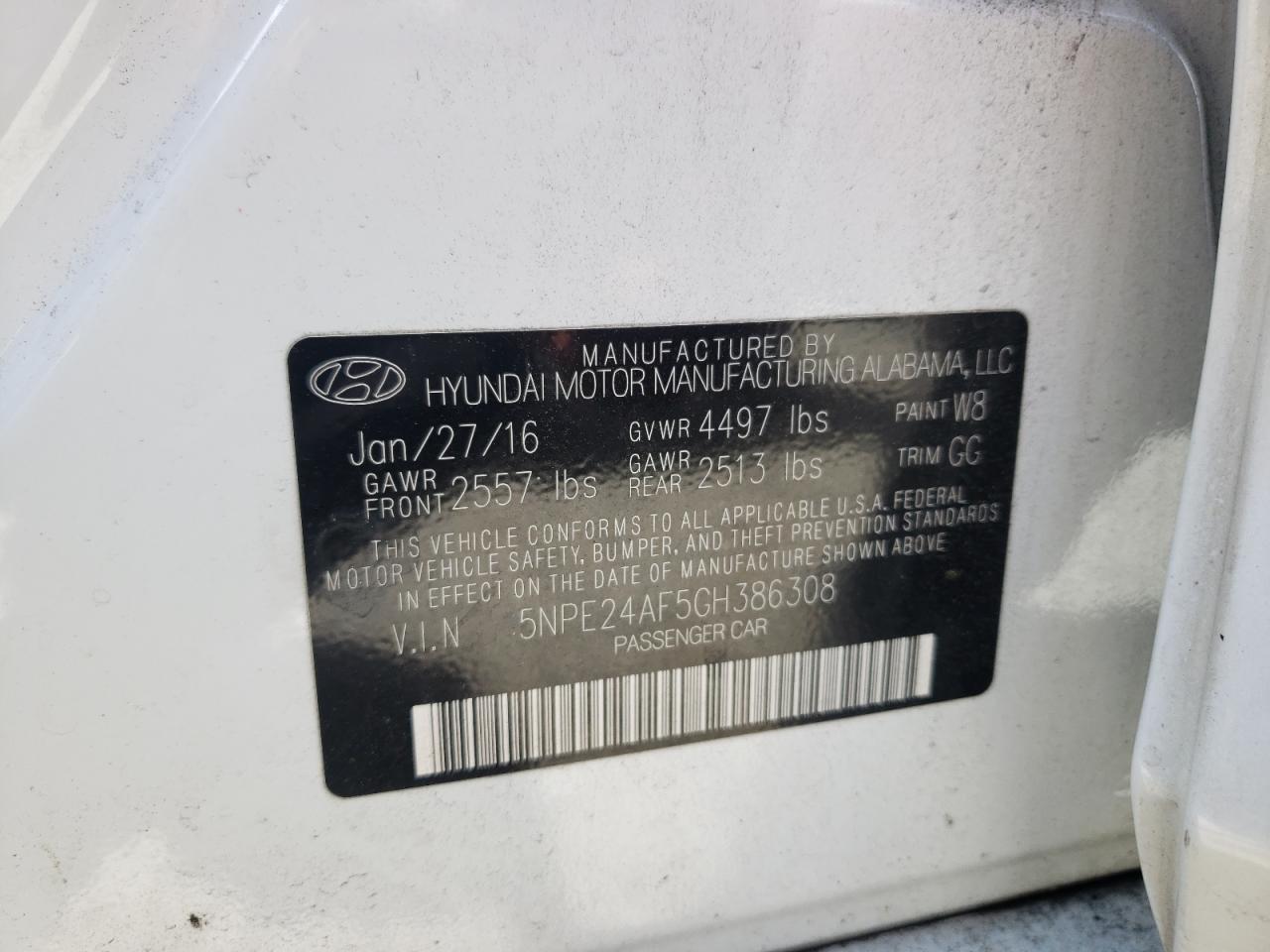 Photo 10 from auction – 2016 HYUNDAI SONATA SE with VIN 5NPE24AF5GH386308