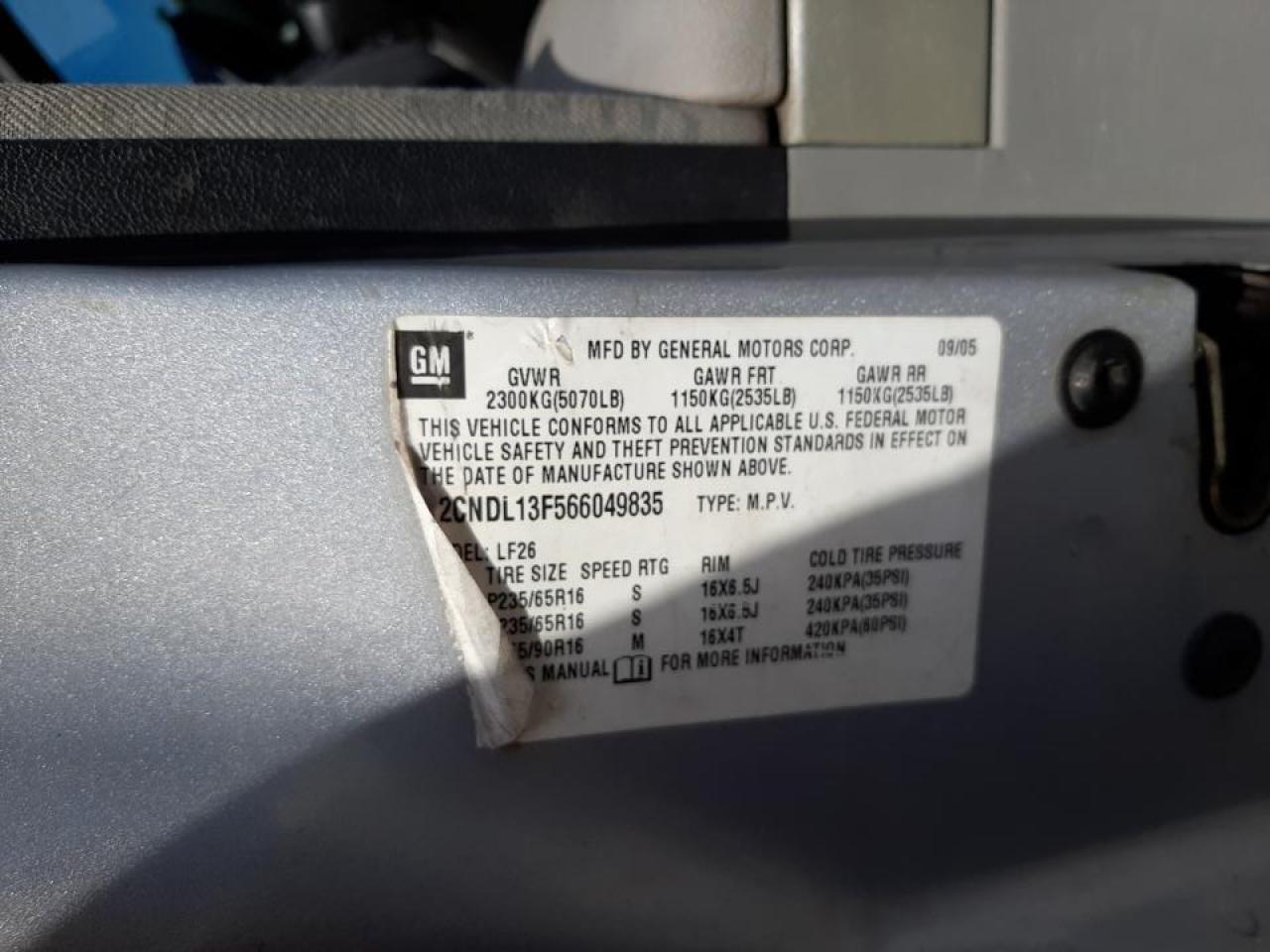 Photo 10 from auction – 2006 CHEVROLET EQUINOX LS with VIN 2CNDL13F566049835