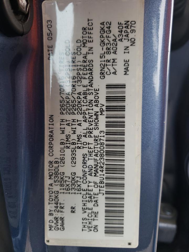 Photo 10 from auction – 2003 TOYOTA 4RUNNER SR with VIN JTEBU14R238008713