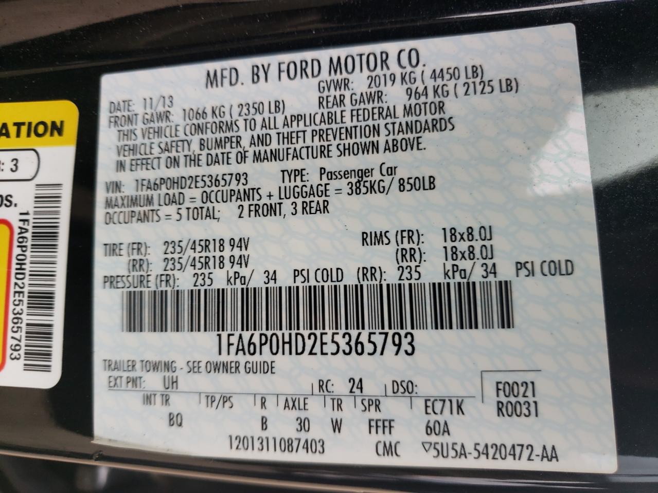 Photo 10 from auction – 2014 FORD FUSION SE with VIN 1FA6P0HD2E5365793