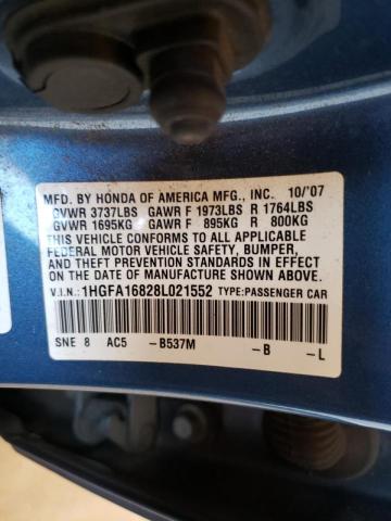 Photo 10 from auction – 2008 HONDA CIVIC with VIN 1HGFA16828L021552